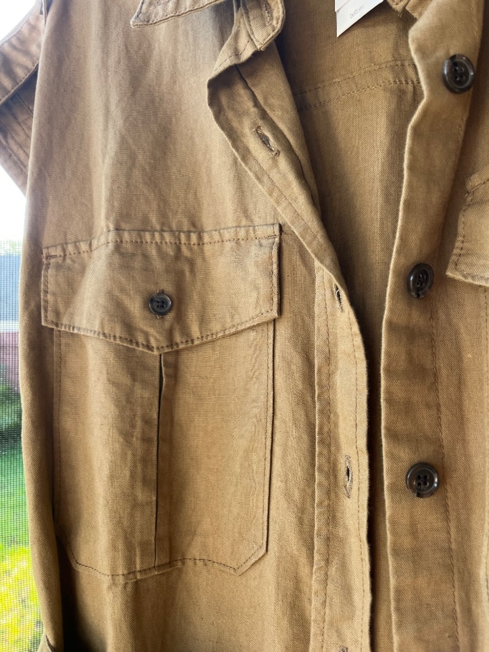 Banana Republic cotton +linen Sleeveless Dress in khaki, button-front size Large - Picture 2 of 14